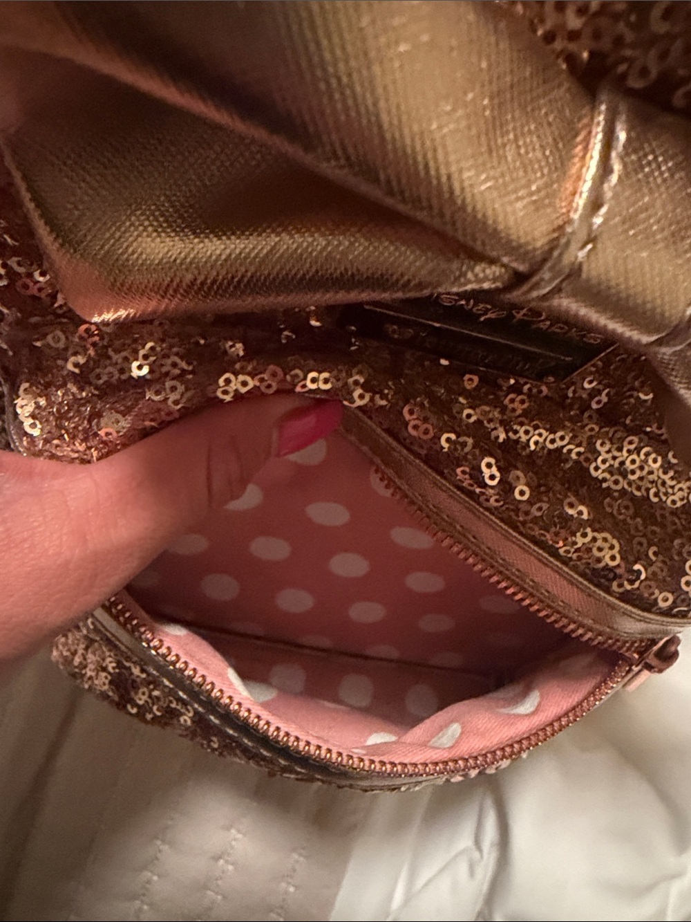 Loungefly Rose Gold Sequin Mini Backpack with Metallic Bow (Retired heart logo) - Picture 7 of 7